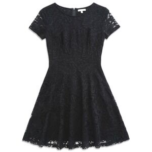 Bridesmay Lace Dress Women Small Black Short Sleeve Fit & Flare Cocktail Wedding